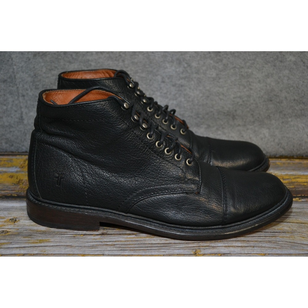 Frye Boots Mens 10.5 D Black Leather Cap Toe Combat Lace Up Casual Ankle 4001